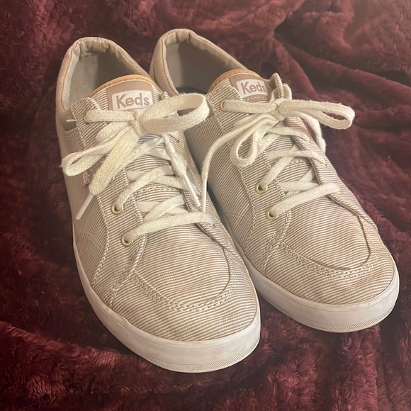 Tan & White Striped Keds Sneakers - Picture 1 of 7